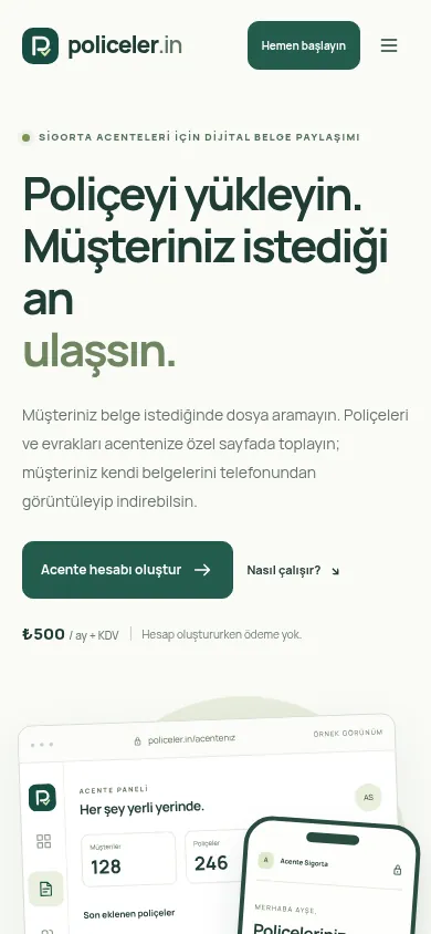 The policeler.in landing page on a phone, with the headline, the sign-up button and the monthly price